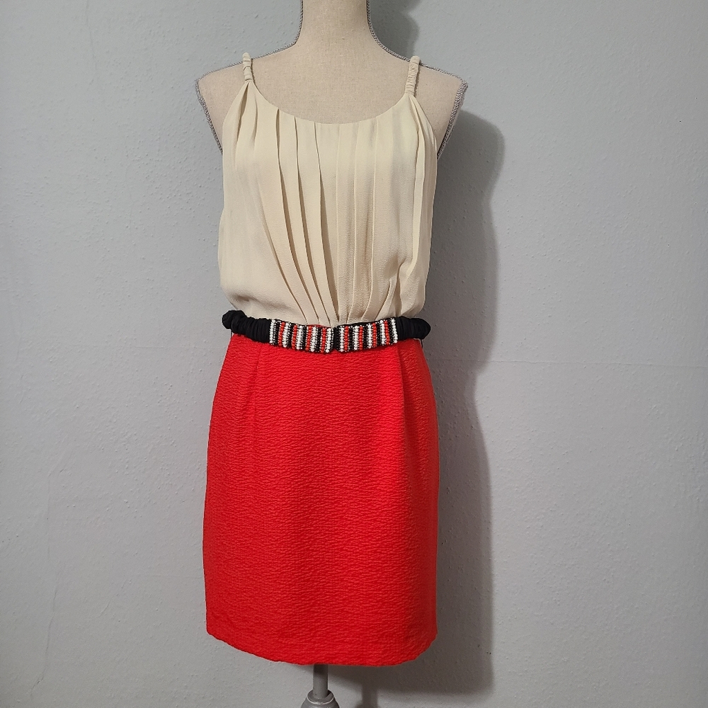 Sandro Paris Color Block Beaded‎ Belt Dress  Size 2